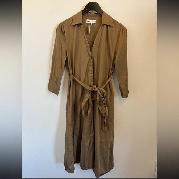 Zara Tan Long Sleeve Belted Trench Dress XS - Picture 3 of 4